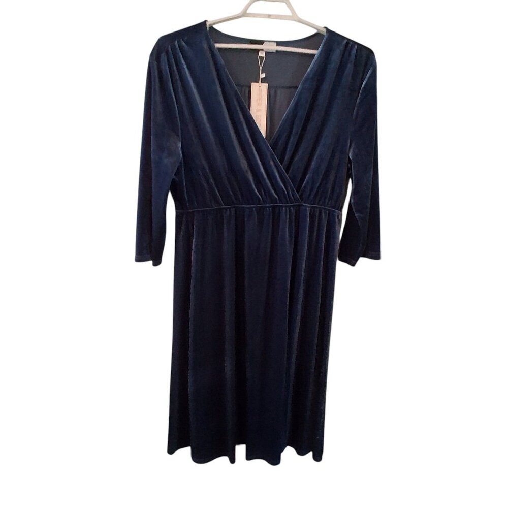 Exclusive Piper & Scoot nwt dress womens 2X velvet 3/4 sleeve wrap slate blue